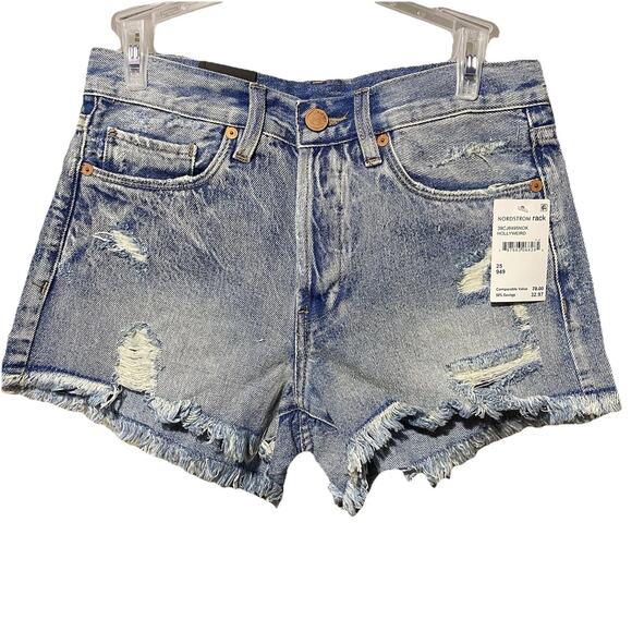 Blank NYC Pants - BlankNYC  Distressed Denim Shorts in‎ HOLLYWEIRD Fringe Button Fly Size 26 NWT